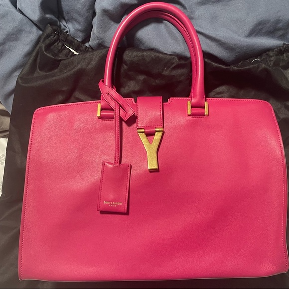 Saint Lauren Calfskin Medium Classic Y Cabas Fuchsia - Picture 6 of 7